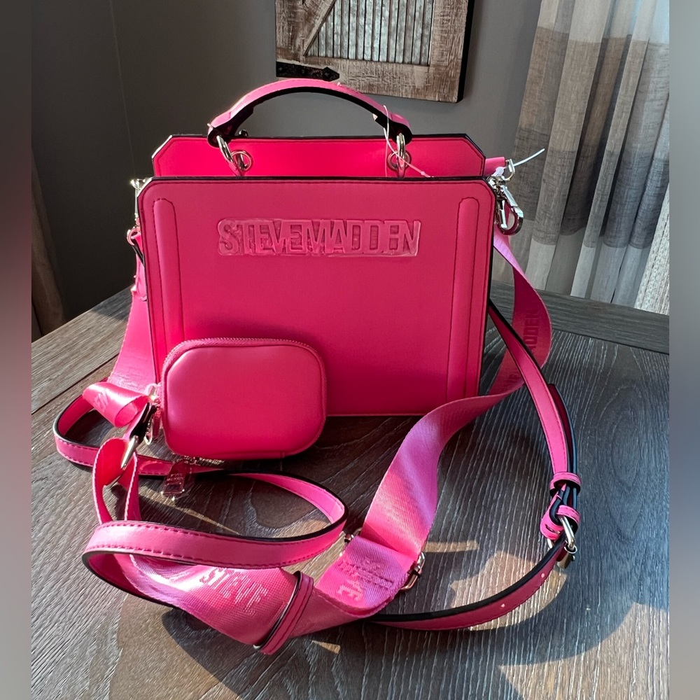 NWT, Steve Madden Bevelyn Bright Pink Satchel Purse